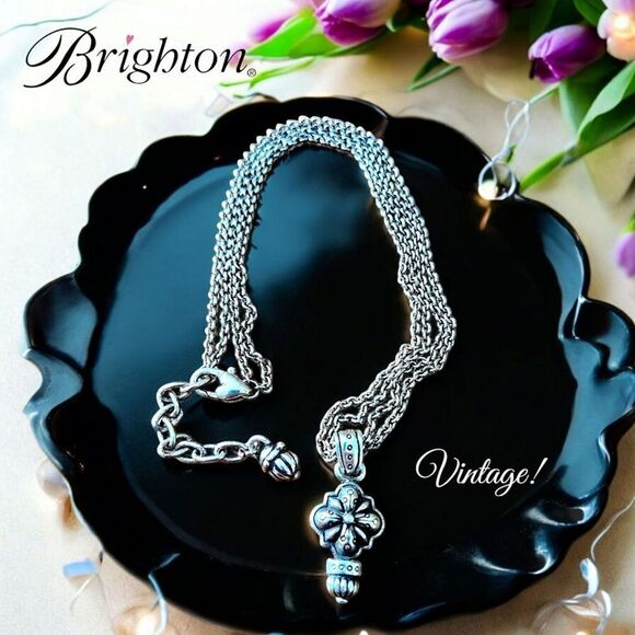 BRIGHTON Vintage Silver Flower Pendant Double Strand Necklace - Picture 1 of 10